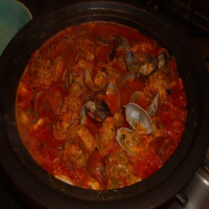 Spanish meatballs with clams, chorizo & squid